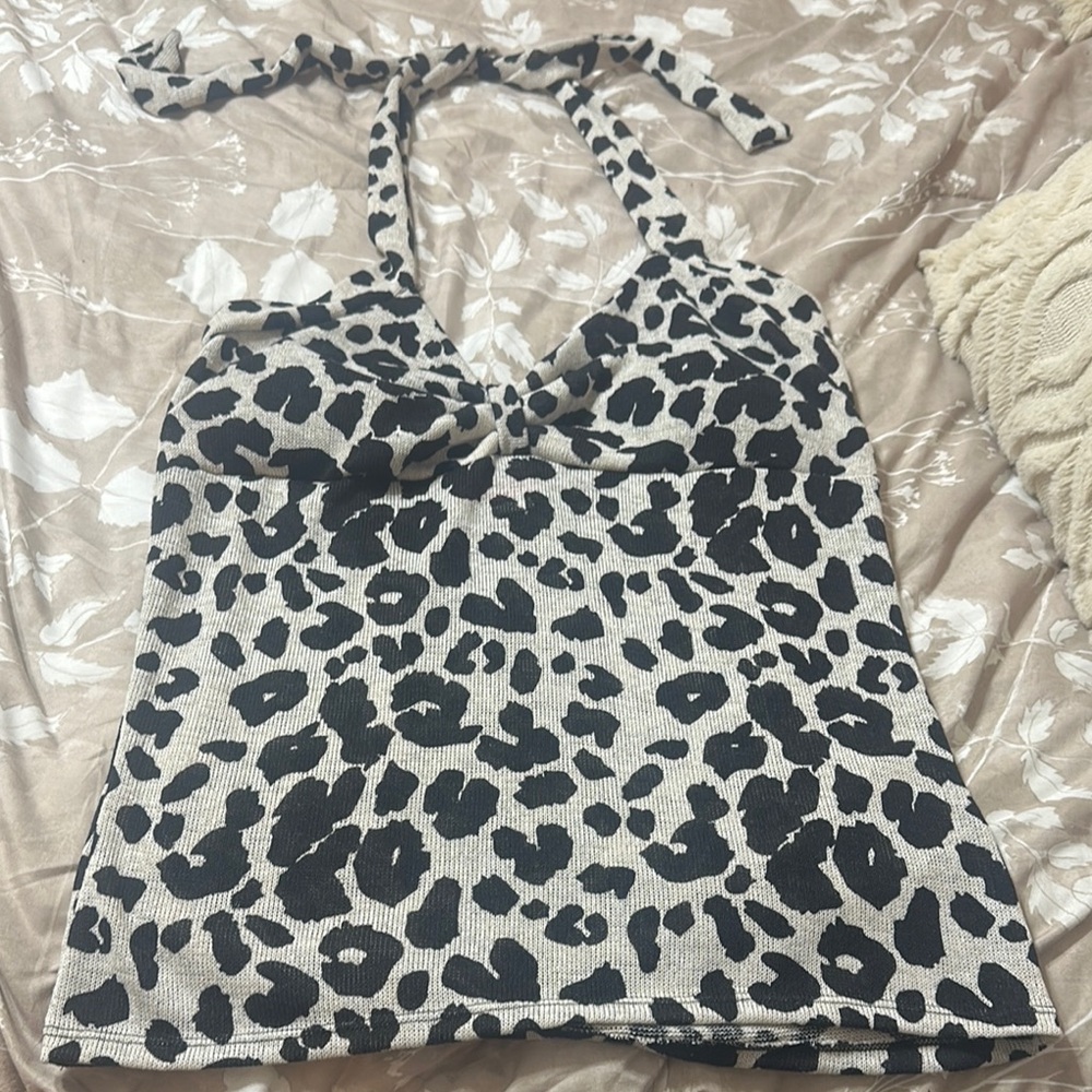 Black and Gray Fitted Halter Tank Top